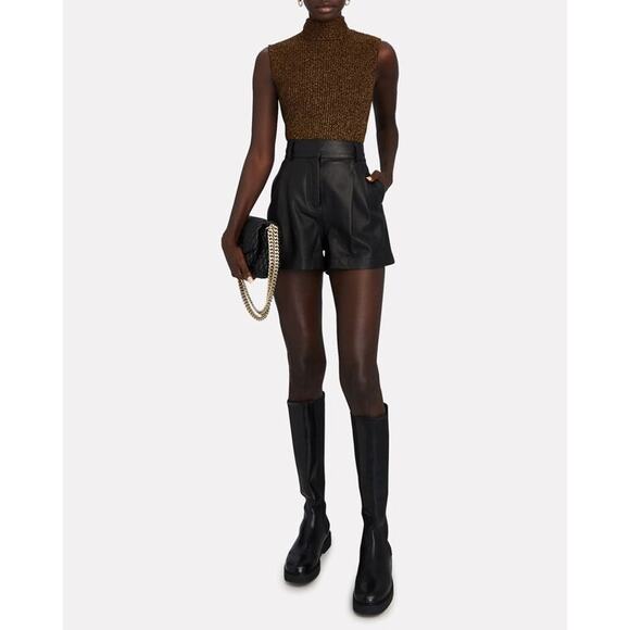 Ganni Metallic Rib Knit Tie Back Top Womens Size XL Gold Black NWT Retail $ 225 - Picture 4 of 16